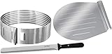 Zenker 7705 Tortenboden-Schneidhilfe, Ø26 / 28 cm Patisserie, Torten-Set mit Tortenmesser und Tortenhebeboden, Torten-Zubehör aus Edelstahl, Menge: 1 x 3er-Set, Farbe: silb