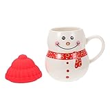 Cabilock Weihnachten Kaffeetasse Keramik Schneemann Espressotasse Milchtasse Teetasse Trinkbecher mit Silikon Deckel Weihnachten Geschenke Für Home Office R