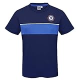 Chelsea FC - Jungen Trainingstrikot aus Polyester - Offizielles Merchandise - Geschenk für Fußballfans - Dunkelblau mit royalblauem Streifen - 10-11 J