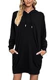 Breampot Hoodie Damen Kleid Pullover Langarm Sweatshirt Casual Kapuzenpullover Tops Herbst Hoodie Kleid (Medium, Schwarz)