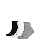 PUMA Jungen Quarter 3p Sportsocken, Grau (Grey/White/Black 803), One Size (Herstellergröße: 35/38) (3er Pack)