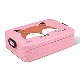 Mein Zwergenland Lunchbox Fuchs 1,5l, Take a Break Large Bento Brotdose mit Fächern mit Motiv personalisiert mit Name, Essensbox mit Unterteilung in Nordic Pink