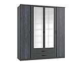 lifestyle4living Kleiderschrank mit Spiegel-Tür, Graphit-Grau, 179 cm | Drehtürenschrank 4-türig mit 2 Schubladen im Industrial-S