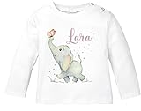 SpecialMe® Baby Langarmshirt mit Namen personalisiert Elefant Schmetterling Tiermotiv Tiere Junge Mädchen Bio-Baumwolle weiß 92/98 (16-24-Monate)