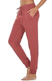 icyzone Damen Jogginghose Baumwolle Lang Sporthose Casual Basics Sweathose (M, Dusty Pink)