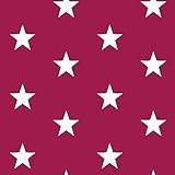 Hanabi 04954 Baumwollstoff Design Stars, Baumwolle, kirschrot, 1 m x ca. 1,5