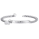 INBLUE Personalisierte Armband Benutzerdefinierte Gravur Name Datum ID für Frauen Mädchen Freundin Edelstahl Bar Fußkettchen mit Herz Anhänger Freundschaft Brautjungfer Schmuck Geschenk(Silber Farbe)