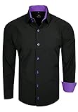 Rusty Neal Herren-Hemd Premium Slim Fit Langarm Stretch Kontrast Hemd Business-Hemden Freizeithemd, Größe S-6XL:6XL, Farbe:Schwarz/L