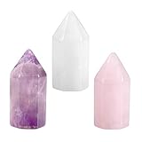 JSDDE 3/6 Stück Healing Kristall Säule Zauberstab Amethyst Rosenquarz Bergkristall Poliert Heilkristall Stäbe Hexagon natürlich Edelstein Reiki Meditation Therapie Steine (3 Stück Set 1)