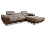 Ecksofa Divo mit Schlaffunktion, Bettkasten und Kopfteilverstellung, Polsterecke, Wohnlandschaft, Sofagarnitur, Couch, Sofa, Federkern (Braun + Cappuccino (Sawana 16 + Sawana 02), Ecksofa Rechts)