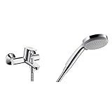 hansgrohe Focus Aufputz Einhebel-Wannenmischer (2 Verbraucher) chrom & Croma 100 Handbrause, 4 Strahlarten,