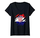 Damen Kroatische Flagge Kroatien Damen Fußball Fan Trikot Hrvatska T-Shirt mit V