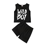 Hongyi Neugeborenes Baby Jungen Kleidung 2-teiliges Set Wild Boy Brief Druck ärmelloses T-Shirt Tops und Hosen Outfits Set Gr. 6-12 Monate, Schw