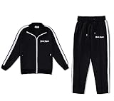 Herren Damen Palm Angel Sports Anzug Rainbow Gestreiften Jacke Brief Set Sportarigan School Uniform Jacke Unisex Casual Hose,Schwarz,L
