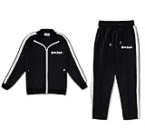 Herren Damen Palm Angel Sports Anzug Rainbow Gestreiften Jacke Brief Set Sportarigan School Uniform Jacke Unisex Casual Hose,Schwarz,S