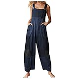 Healter Damen Jumpsuit Casual Lange Overall Lose Jumpsuit Rompers Retro Vintage Drucken Latzhosen Playsuits Breites Bein Hose Hosenanzug Sommerhose mit Tasche Hosenträg