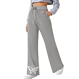 Damen Sweathose Warm Lose Weites Bein Hose egenbogen Hohe Taille Kordelzug Yogahosen Schmetterling Drucken Basic Damenhose Frühling Sommer O