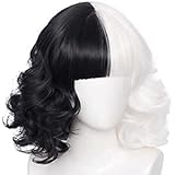 Halb Schwarze Halbweiße Perücke Cosplay Perücke Kurze Curly Curly Hair Synthetische Perücke Frauen's Halloween Karneval Party
