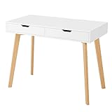 Schreibtisch mit 2 Schubladen Computertisch Arbeitstisch Bürotisch Laptop-Tisch Schminktisch für Home Office aus Holz Weiß 100x50x77