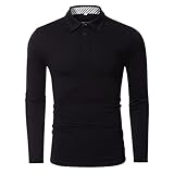 Langarm Poloshirt Herren Baumwolle Denim Kragen Golfoberteile Polo Baumwolle Kariertes Hemd Slim Fit Golf Winter T-Shirt Oberteile Langarm Polos Lässige Oberteile Denim Splice Golf T-S