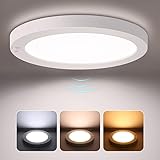 LED Deckenlampe mit Bewegungsmelder 18W Sensor Deckenleuchte Flach mit Bewegungssensor, Farbtemperatur Einstellbar 3000K/4000K/6500K, IP44 Wasserfest Badezimmerlampe, Flurlampe, Wandlampe, Garagelamp