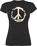 Sprüche Statement mit Spruch - Frieden - Peacesymbol Weiss - L - Schwarz - Peace Tshirt Damen - L191 - Tailliertes Tshirt für Damen und Frauen T-S