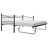 Tidyard Multifunktional Doppelbett Einzelbett Metallbett Ausziehbett Sofabett Gästebett Kinderbett, Bettgestell mit 2 Lattenroste, 180×200/90×200 cm Schw