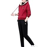 areclern Kapuzenpullover Anzug Lange Hosen Anzug Casual Sport Pullover Winter Warm Sweater Bequem Hoodie für Damen Rot 2XL