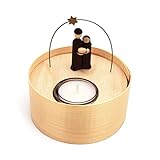 artex deko Handgefertigte Weihnachts-Krippe Heilige Familie aus Holz als Teelichthalter-Set mit Sternbog