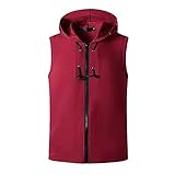 Hoodie Herren Sommer Basic Slim Fit Stretch Herren Tank Top Modern Reißverschluss Tasche Schnürung Herren Ärmellos Shirt Täglich Casual All-Match Laufshirt F-Red L