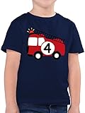 Kindergeburtstag Geschenk - Feuerwehr Geburtstag 4-116 (5/6 Jahre) - Dunkelblau - Tshirt Feuerwehr Kinder 4 Jahre - F130K - Kinder Tshirts und T-Shirt für Jung