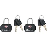 Master Lock 4681EURTBLK 2er-Pack TSA Vorhängeschlösser mit Schlüssel, Schwarz, 4 x 3 x 2,2