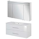 FACKELMANN Badmöbel Set B.Clever 2-TLG. 120 cm weiß mit Waschtisch Unterschrank inkl. Gussmarmorbecken & LED Spiegelschrank