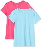 Amazon Essentials 2-Pack Tech Stretch Short-Sleeve Crewneck T-Shirt, Neonrosa/Blau, S, 2er-Pack