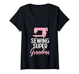 Damen Sewing Super Grandma Quilter Sewer T-Shirt mit V