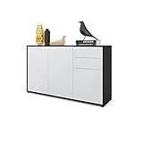 Vladon Kommode Sideboard Ben V3, Korpus in Schwarz matt/Fronten in Weiß