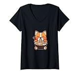 Damen Hunde Anime Girl Japan Japanisch Hundeliebhaber Hündchen T-Shirt mit V