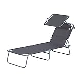 Outsunny Sonnenliege Gartenliege Wellnessliege Strandliege klappbar mit Sonnenschutz Grau 187 x 58 x 50