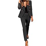 Briskorry Damen Anzug Set,2-Teilig Business Hosenanzug,Einfarbig Zweiteiliger Freizeitanzug Anzug,Slim Fit Blazer Jacke+Hose with Gürtel,Elegant Langarm Blazer und Anzughosen,für Office H