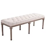 HOMCOM Polsterbank Sitzbank Lounge Sitzhocker Vintage Retro mit Knöpfen Leinen + Holz beige 142 x 47 x 51