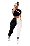 Sweatpants Frauen Hip Hop Vintage Zweifarbige Plaid Hosen Jogger mit Taschen Lange Leggins Mädchen Für Tanzlauf Fitness Yoga Jogginghose (Color : Black and White, Size : S)