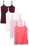 Amazon Essentials 4-Pack Camisole, Weiß/Burgunderrot/Koralle/Hellrosa, S, 4er-Pack