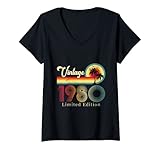 Damen Vintage 1980 Limited Edition 42. Geburtstag T-Shirt 42 Jahre alt T-Shirt mit V