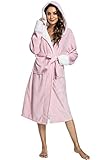RITOSTA Bademantel Damen mit Kapuze Baumwolle Morgenmantel Kuschelfleece Flauschig Lang Frottee Saunamantel mit Taschen Gürtel Mikrofaser Weich Flanell Fleece(Rosa,Einheitsgröße)