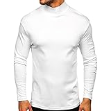 Geagodelia Pullover mit Rollkragen, Winter, für Herren, Langarm-Pullover, schmale Passform, Rollkragen, warm, Unterwäsche aus Baumwolle, Interlock, weiß, S