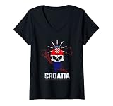 Damen Kroatien Jugo Hrvatska Balkan Jebiga T-Shirt mit V