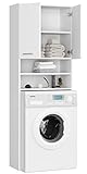 BDW Waschmaschinenschrank 180 x 64 x 30 cm - Badregal Hochschrank Waschmaschine Bad Schrank Badezimmerschrank Überbau (Weiß)