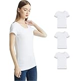 KELOYI Tshirt Damen 3er Pack Basic Rundhals Schlank Kurzarm Blusenshirt Hemd Blickdicht,Weiß,M