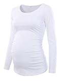 Love2Mi Damen Langarm Schwanger T-Shirt Umstandsshirt Umstandstop Schwangerschaft, 2weiß, XL