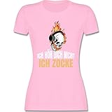 Nerd Geschenke - Ich hör Dich Nicht Ich zocke Totenkopf weiß - L - Rosa - T-Shirt - L191 - Tailliertes Tshirt für Damen und Frauen T-S